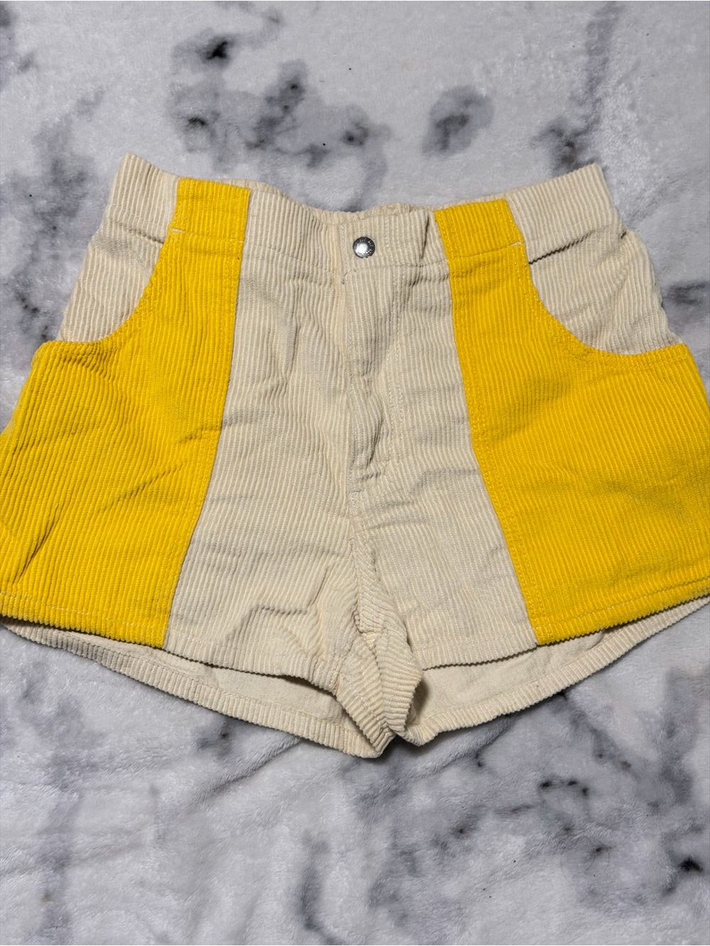 Urban Outfitters Yellow and Cream Corduroy High-Waist Shorts